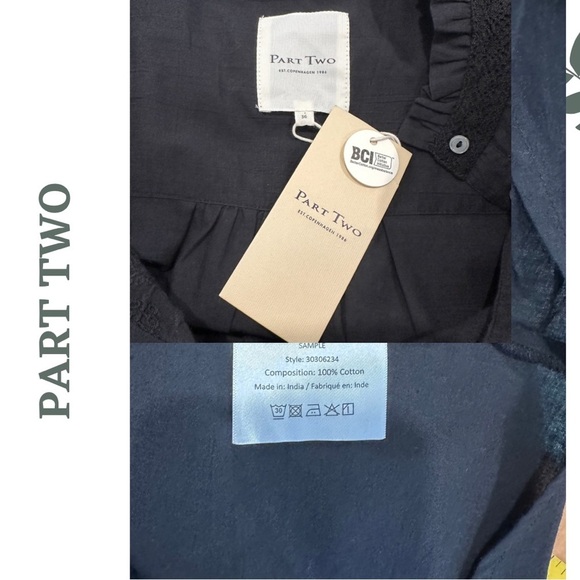 Part Two Black Statement Blouse | Eyelet Embroidered Puff Sleeve Shirt Size 8 - Picture 8 of 8